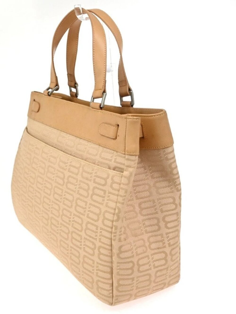 BALENCIAGA Logo BB Pattern Hand Tote Bag Canvas Leather Beige SHW - Picture 4 of 16